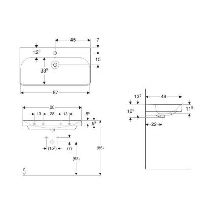 Geberit 500.251.01.1 - Wandhängendes Waschbecken Smyle Square 90 x 48 cm Keramik/Weiß