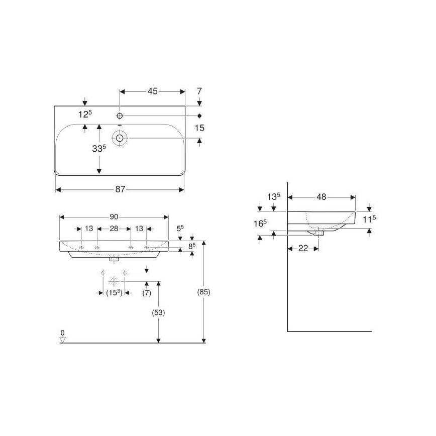 Geberit 500.251.01.1 - Wandhängendes Waschbecken Smyle Square 90 x 48 cm Keramik/Weiß