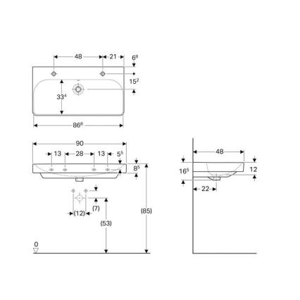 Geberit 500.252.01.1 - Wandhängendes Doppelwaschbecken Smyle Square 90x48 cm Keramik/Weiß
