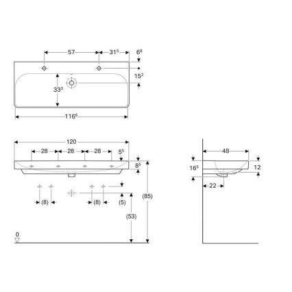 Geberit 500.253.01.1 - Wandhängendes Doppelwaschbecken Smyle Square 120 x 48 cm Keramik/Weiß