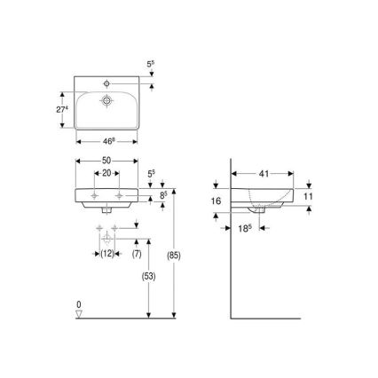 Geberit 500.256.01.1 - Hänge-Waschbecken Smyle Square 50 x 41 cm Keramik/Weiß