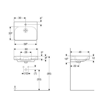 Geberit 501.732.00.1 - Wandwaschbecken Smyle Square 60 x 48 cm, Keramik/Weiß