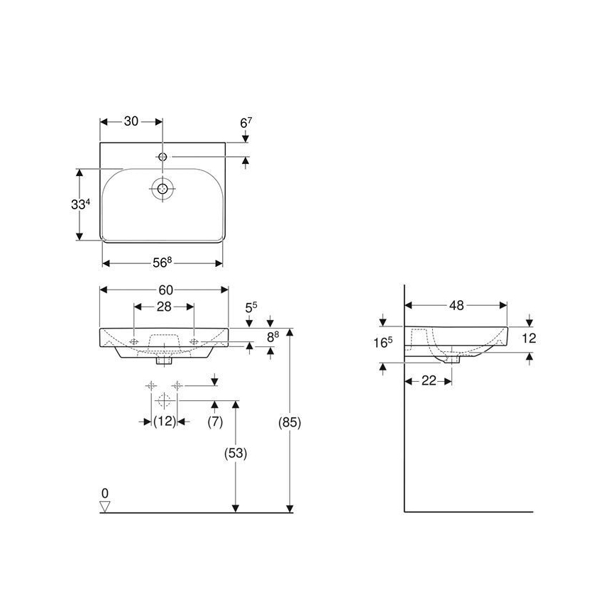 Geberit 501.732.00.1 - Wandwaschbecken Smyle Square 60 x 48 cm, Keramik/Weiß