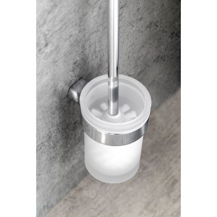 Gedy - Toilettenbürste wandmontiert PIRENEI glänzendes Chrom/Glas Satin