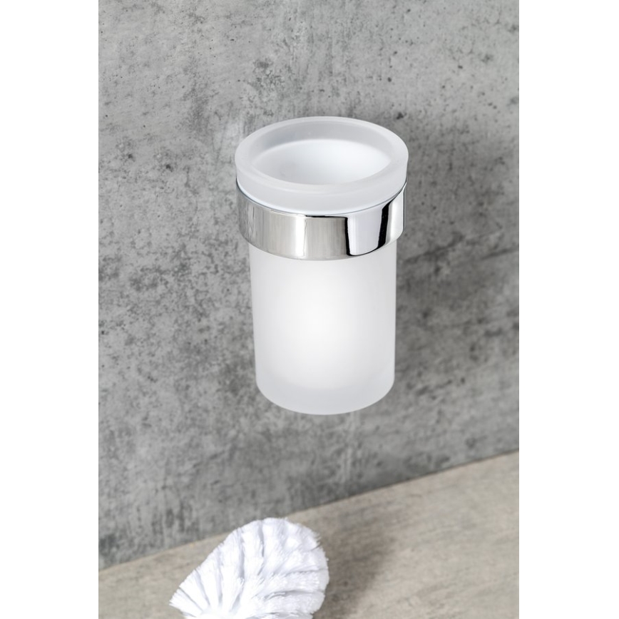 Gedy - Toilettenbürste wandmontiert PIRENEI glänzendes Chrom/Glas Satin