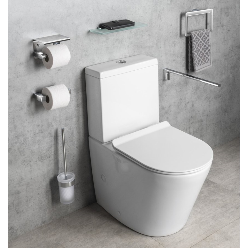 Gedy - Toilettenbürste wandmontiert PIRENEI glänzendes Chrom/Glas Satin