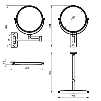 Gedy - Wand-Kosmetikspiegel GAIA matt-schwarz