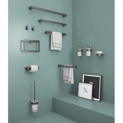 Gedy - Wand-Seifenschale PIRENEI, Milchglas/metallicgrau