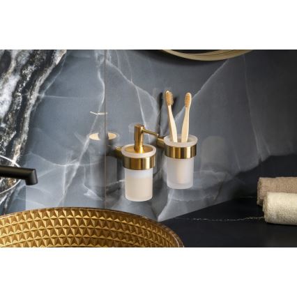 Gedy - Wandhalter für Zahnbürsten PIRENEI satiniertes Glas/mattes Gold