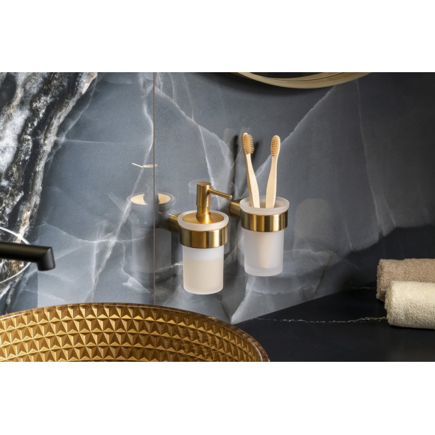 Gedy - Wandhalter für Zahnbürsten PIRENEI satiniertes Glas/mattes Gold