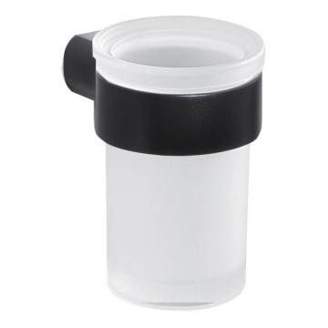 Gedy - Wandmontierter Zahnbürstenhalter PIRENEI milchig Glas/schwarz