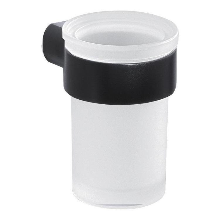 Gedy - Wandmontierter Zahnbürstenhalter PIRENEI milchig Glas/schwarz