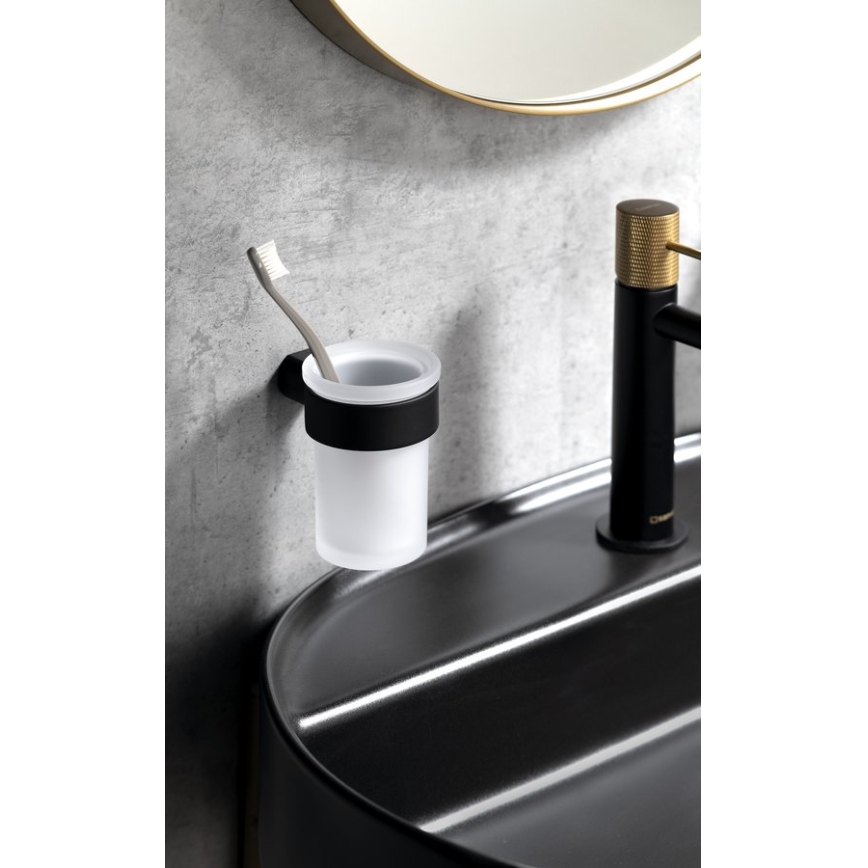 Gedy - Wandmontierter Zahnbürstenhalter PIRENEI milchig Glas/schwarz