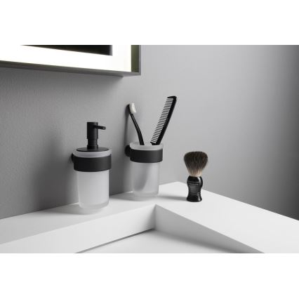 Gedy - Wandmontierter Zahnbürstenhalter PIRENEI milchig Glas/schwarz