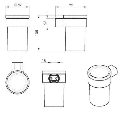 Gedy - Wandmontierter Zahnbürstenhalter PIRENEI milchig Glas/schwarz
