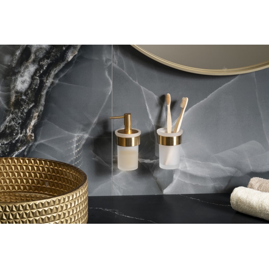 Gedy - Wandseifenspender PIRENEI 110 ml Milchglas / Mattgold