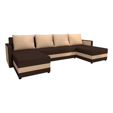 Gepolsterte klappbare Universal-Eck-Sitzgarnitur in U-Form BRISTOL braun/beige