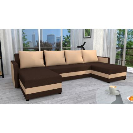 Gepolsterte klappbare Universal-Eck-Sitzgarnitur in U-Form BRISTOL braun/beige