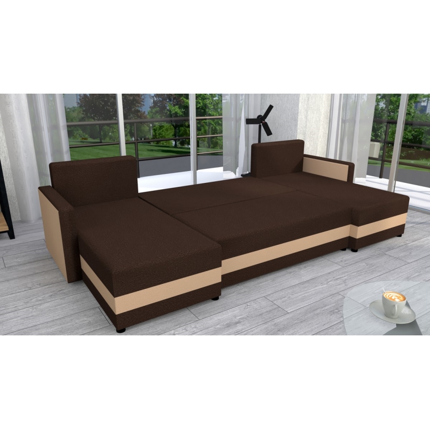Gepolsterte klappbare Universal-Eck-Sitzgarnitur in U-Form BRISTOL braun/beige