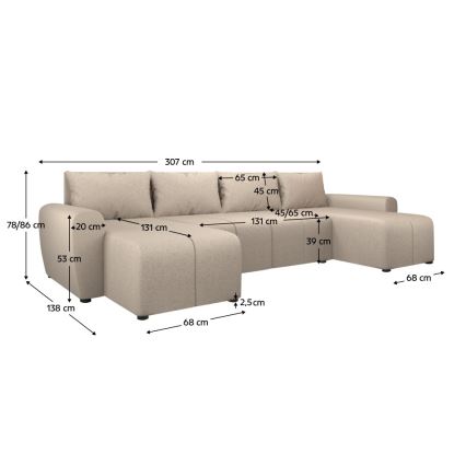 Gepolsterte klappbare Universal-Sitzgarnitur in U-Form NEWPORT beige