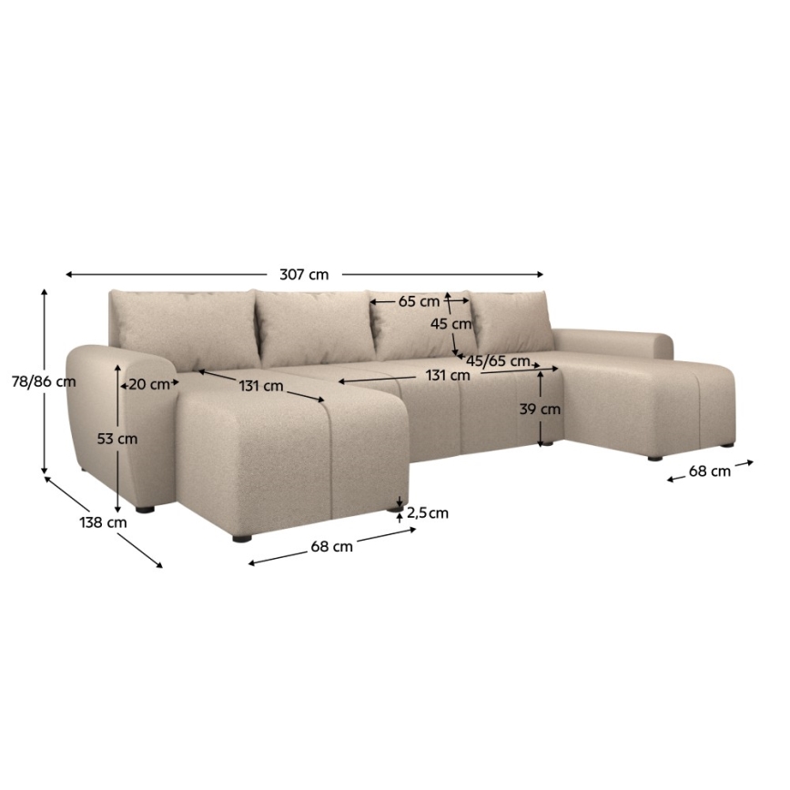 Gepolsterte klappbare Universal-Sitzgarnitur in U-Form NEWPORT beige