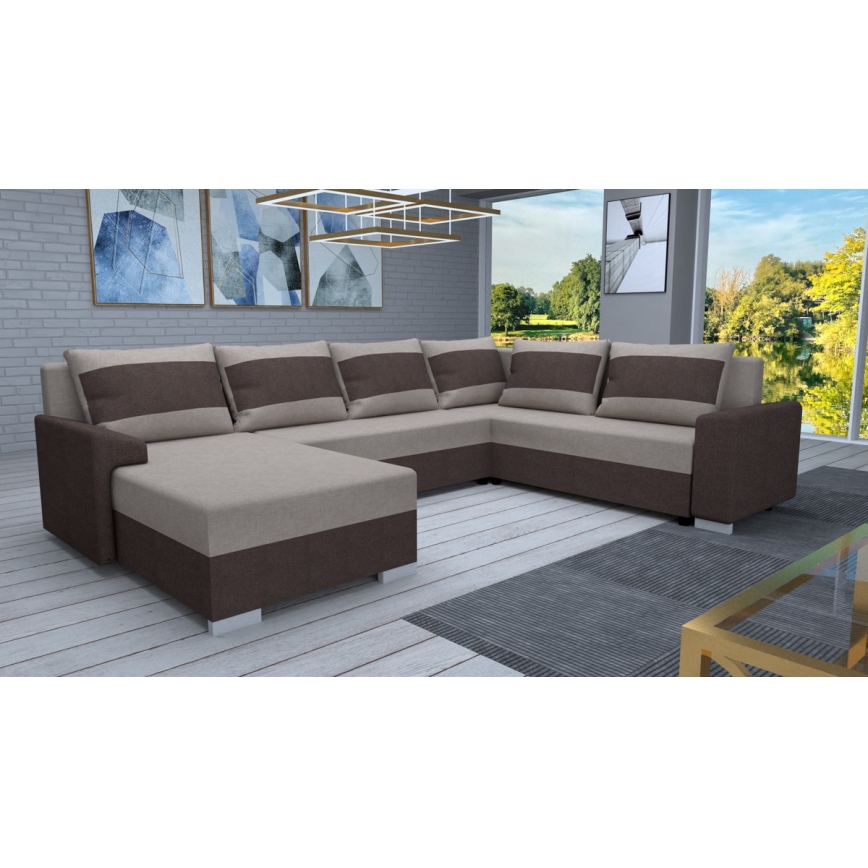 Gepolsterte klappbare Universal-Sitzgarnitur in U-Form OXFORD braun/taupe