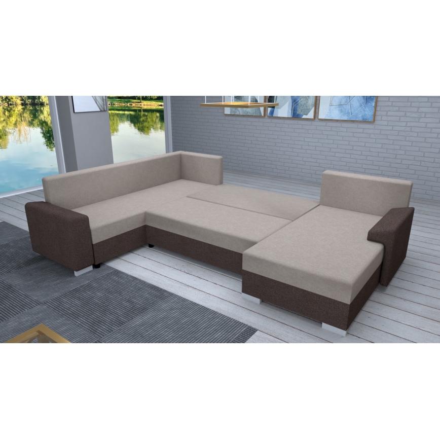 Gepolsterte klappbare Universal-Sitzgarnitur in U-Form OXFORD braun/taupe