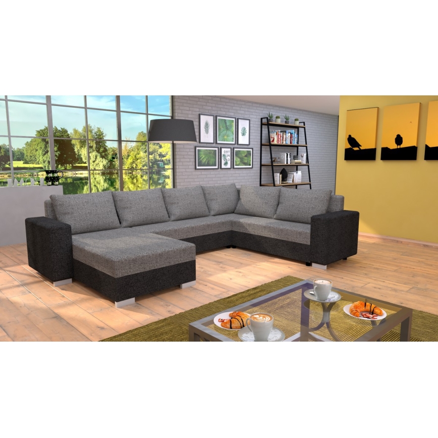 Gepolsterte klappbare Universal-Sitzgarnitur in U-Form YORK braun/beige