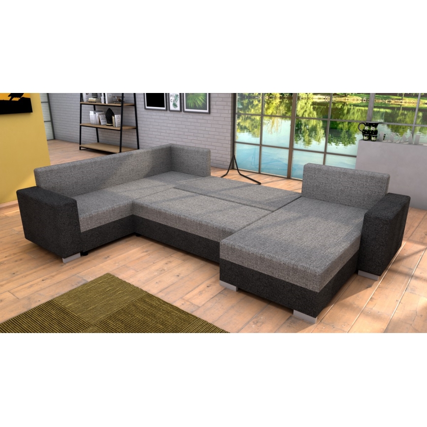 Gepolsterte klappbare Universal-Sitzgarnitur in U-Form YORK braun/beige