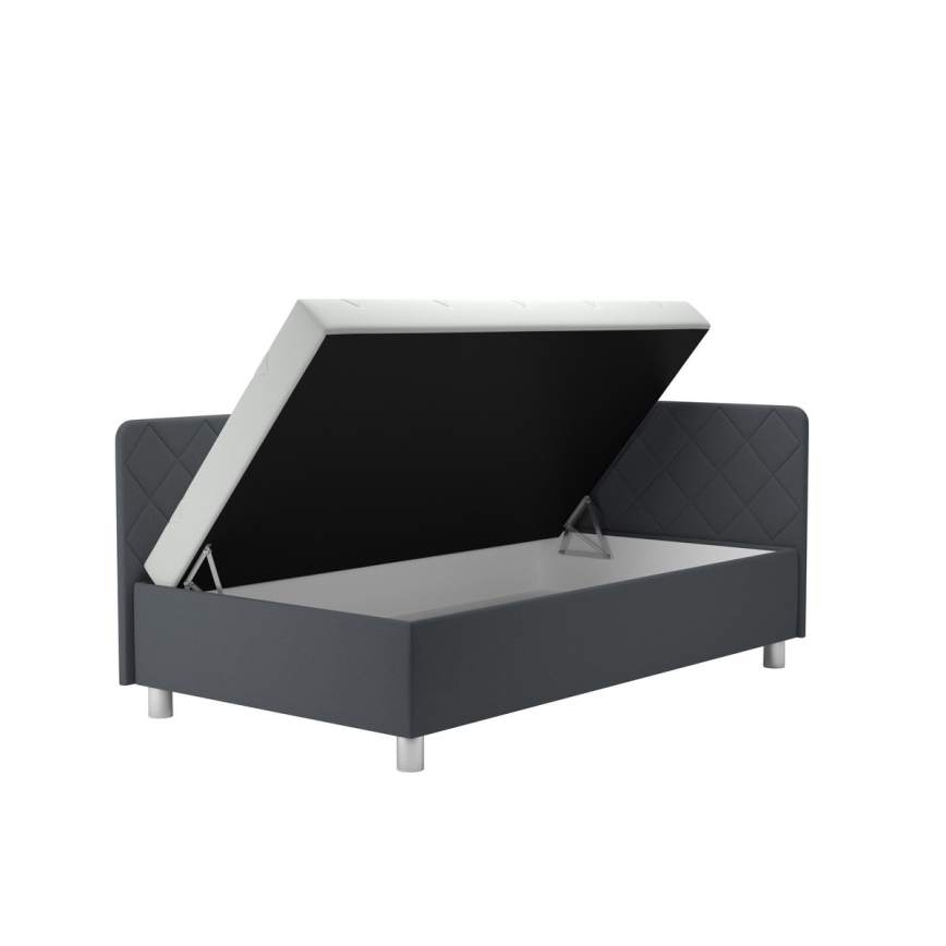 Gepolsterte Liege EMILE mit Bettkasten und Matratze, 110 x 200 cm, grau