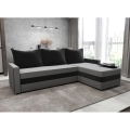 Gepolsterte, links- oder rechtsmontierbare, ausziehbare Eckgarnitur in L-Form BRISTOL, grau/schwarz