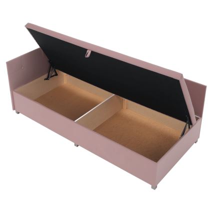 Gepolstertes Bett AMSTERDAM 90x200 cm mit wendbarem Kopfteil und Stauraum, rosa