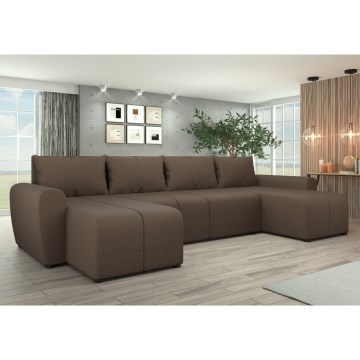 Gepolsterte, universell aufbaubare, ausziehbare U‑Wohnlandschaft NEWPORT, braun