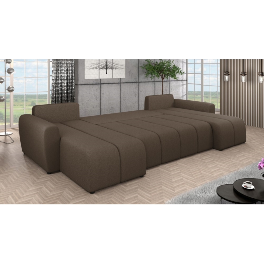 Gepolsterte, universell aufbaubare, ausziehbare U‑Wohnlandschaft NEWPORT, braun