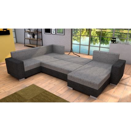 Gepolsterte, universell montierbare, ausklappbare U-Sitzgarnitur YORK grau/beige/braun