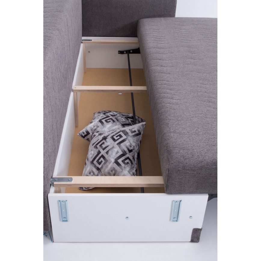 Gepolstertes, ausklappbares Dreisitzer-Schlafsofa PAUL mit Armlehnen, grau – ideal für den täglichen Schlaf