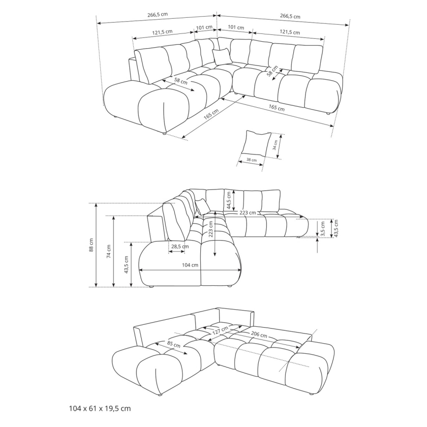 Gepolstertes Ecksofa ALMADA mit Schlaffunktion und Stauraum in L-Form, links, beige