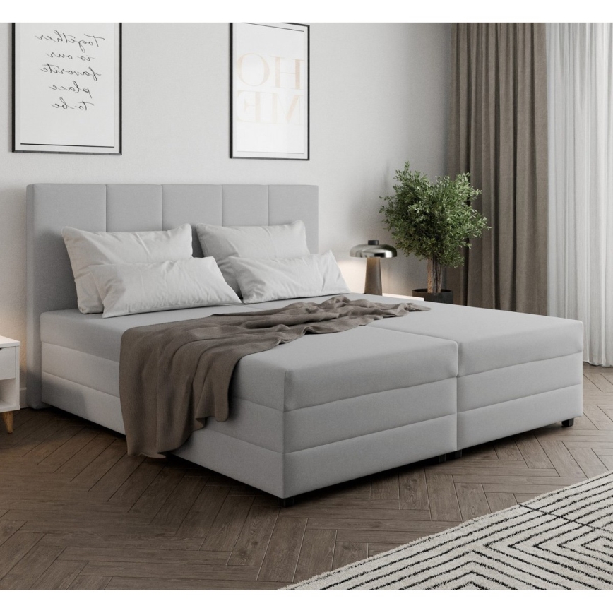 Gepolstertes Bett ISABEL 160x200 mit Federkernmatratze und praktischem Stauraum, hellgrau