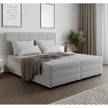 Gepolstertes Bett mit Federkernmatratze und Stauraum ISABEL 180x200 hellgrau