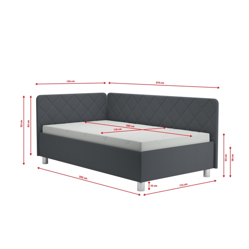 Gepolstertes Tagesbett mit Stauraum und Matratze EMILE 110x200 cm grau