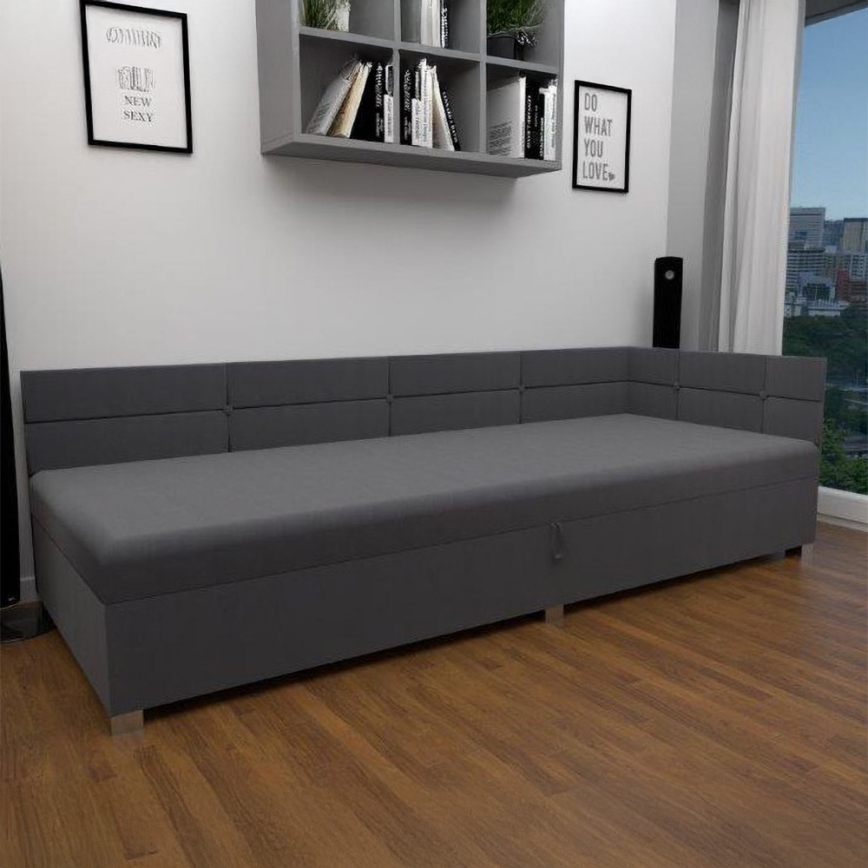 Gepolstertes Tagesbett mit universellem Kopfteil und Stauraum AMSTERDAM 90x200 cm grau