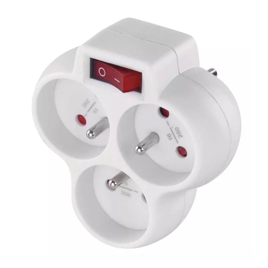 Geteilte Steckdose mit einem Schalter 3x10A/230V