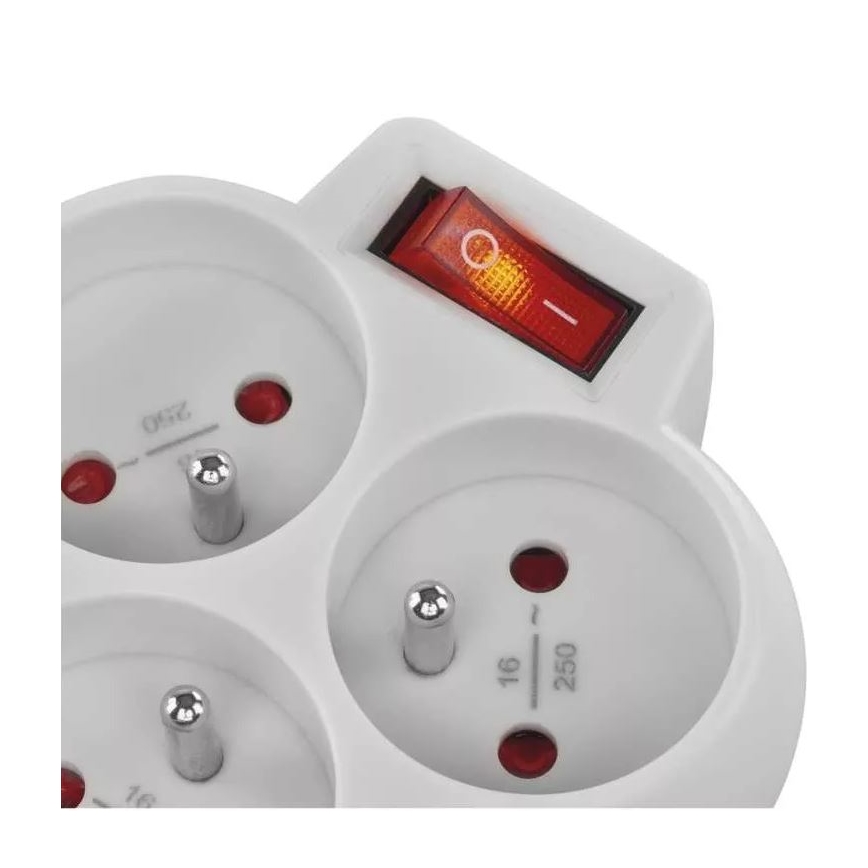 Geteilte Steckdose mit einem Schalter 3x10A/230V