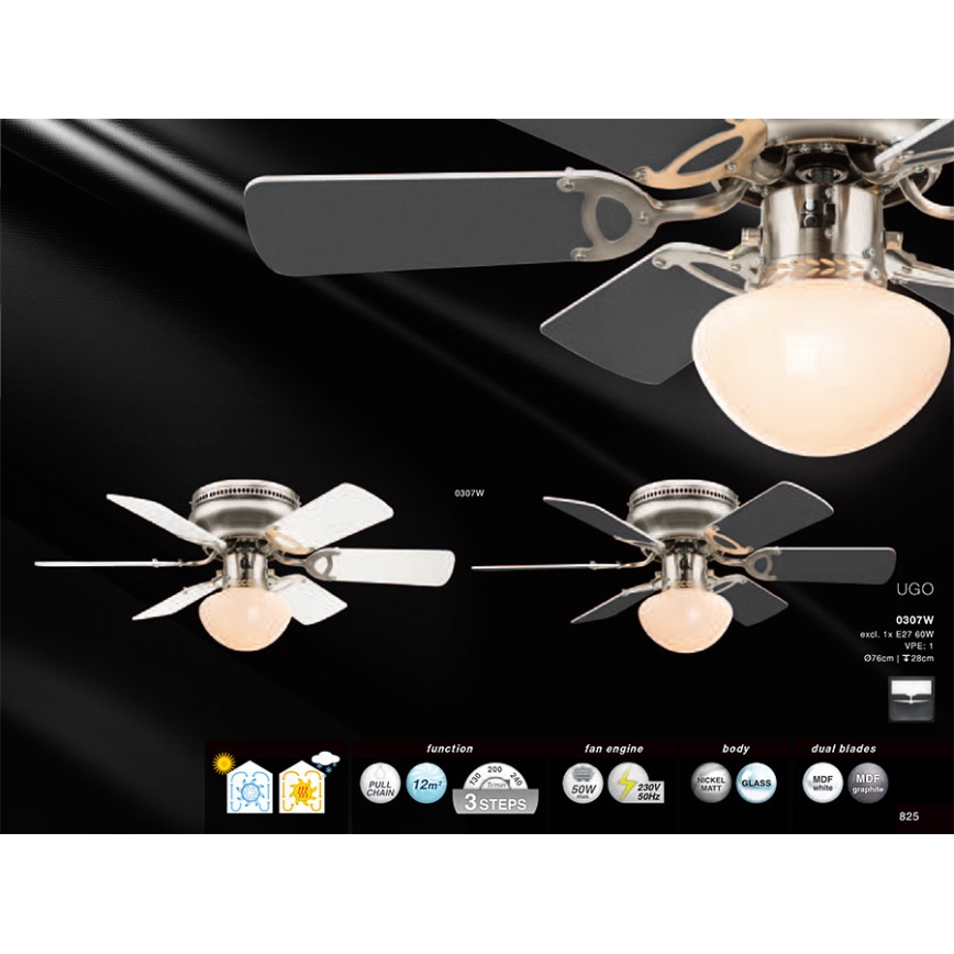 GLOBO 0307W - Deckenlüfter UGO 1xE27/60W/230V