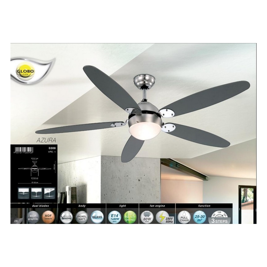 GLOBO 0308 - Deckenlüfter AZURA 1xE14/60W/230V