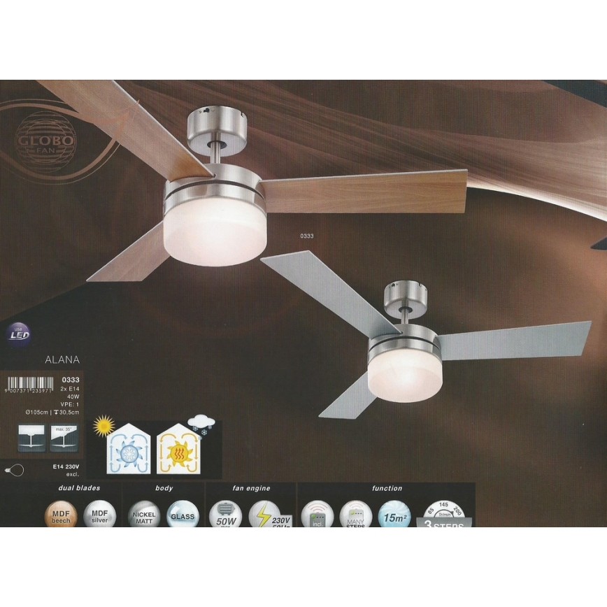 GLOBO 0333 - der Deckenventilator ALANA 2xE14/40W/230V