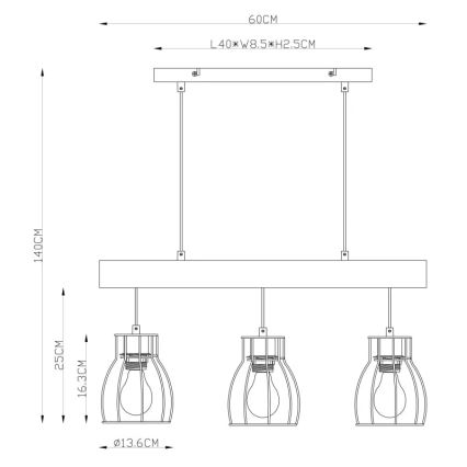 Globo 15326-3N - Hängeleuchte MINA 3xE27/40W/230V