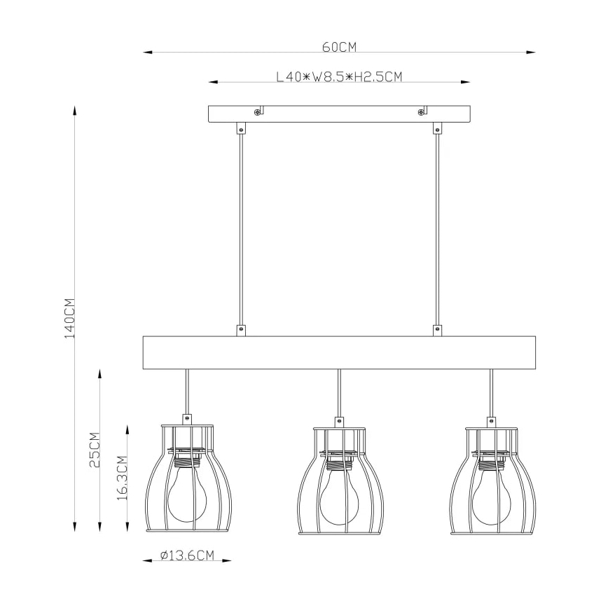 Globo 15326-3N - Hängeleuchte MINA 3xE27/40W/230V