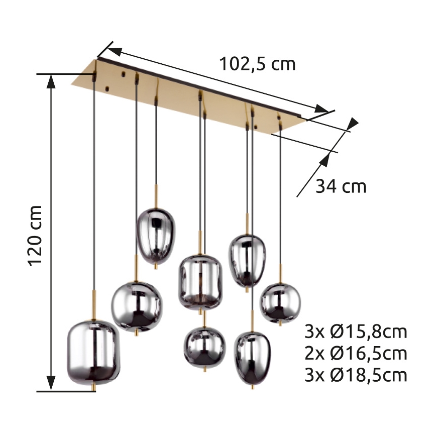 Globo - Hängeleuchte 8xE14/40W/230V rauchig