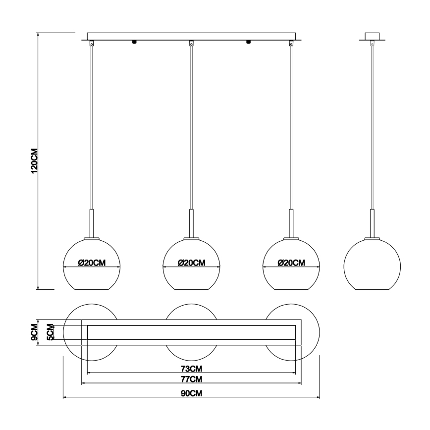 Globo - Hängeleuchte an Schnur 3xE27/60W/230V